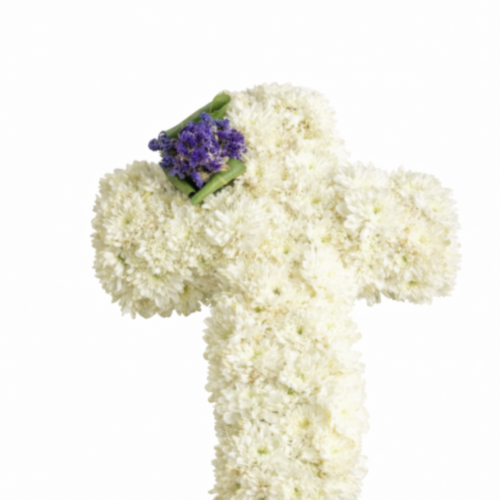 Elegant white funeral flower cross tribute in Malta