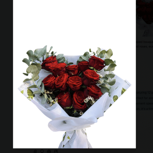 heart shaped red rose bouquet with eucalyptus and wax flowers Malta