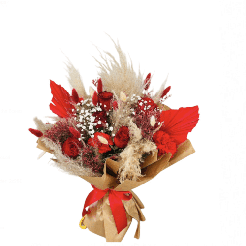 Red rose and pampas bouquet Malta – Eternal Embrace