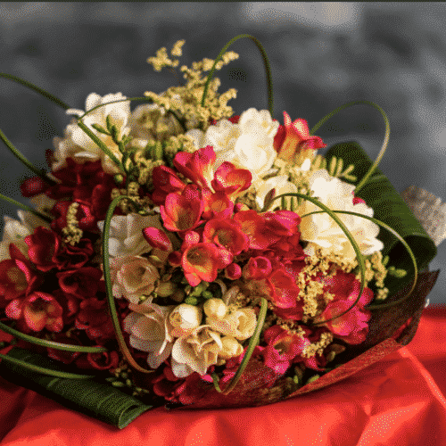 Freesia bouquet with vibrant colours and fresh seasonal flowers