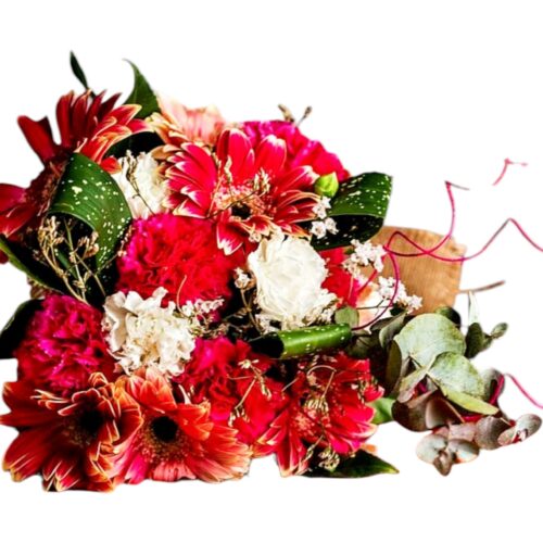 pink gerbera bouquet Malta with carnations and foliage