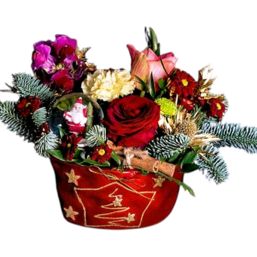 Christmas flower arrangement red ceramic pot festive Malta