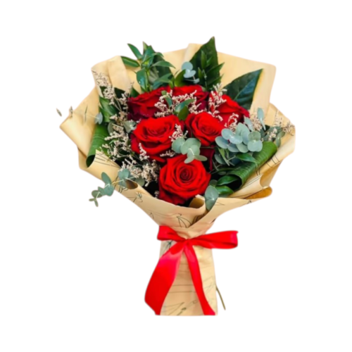 red roses bouquet Malta with foliage and wrapping
