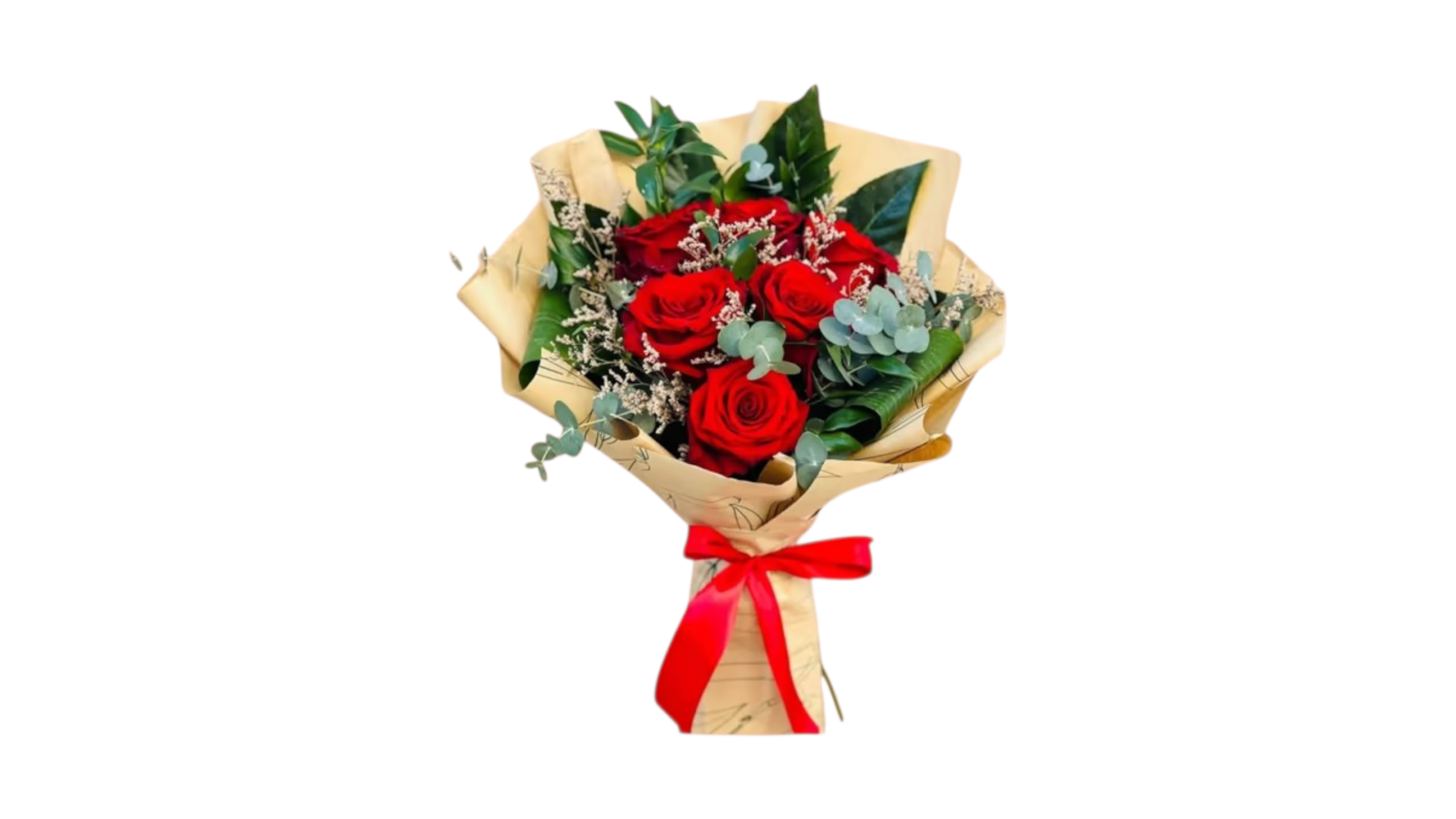 red roses bouquet Malta with foliage and wrapping