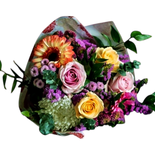 colourful flower bouquet Malta pink peach roses gerbera