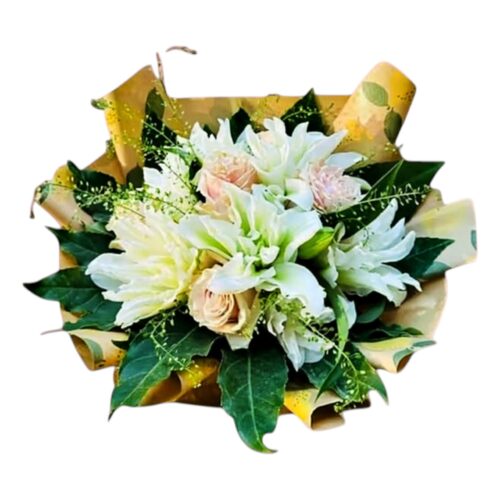 rose lily bouquet Malta white lilies blush roses romantic flowers