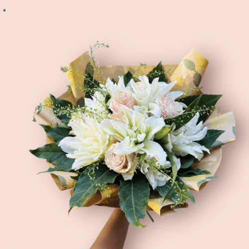 Rose lily bouquet with blush roses and white lilies