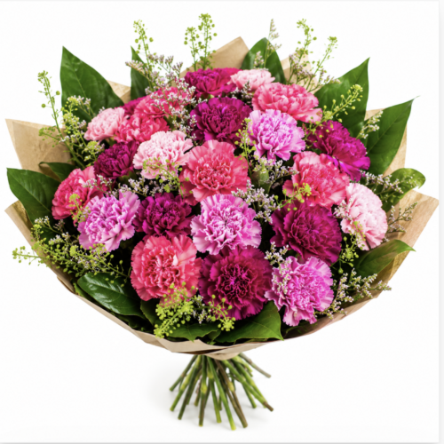 Deluxe pink carnation bouquet with greenery by The Malta Florist